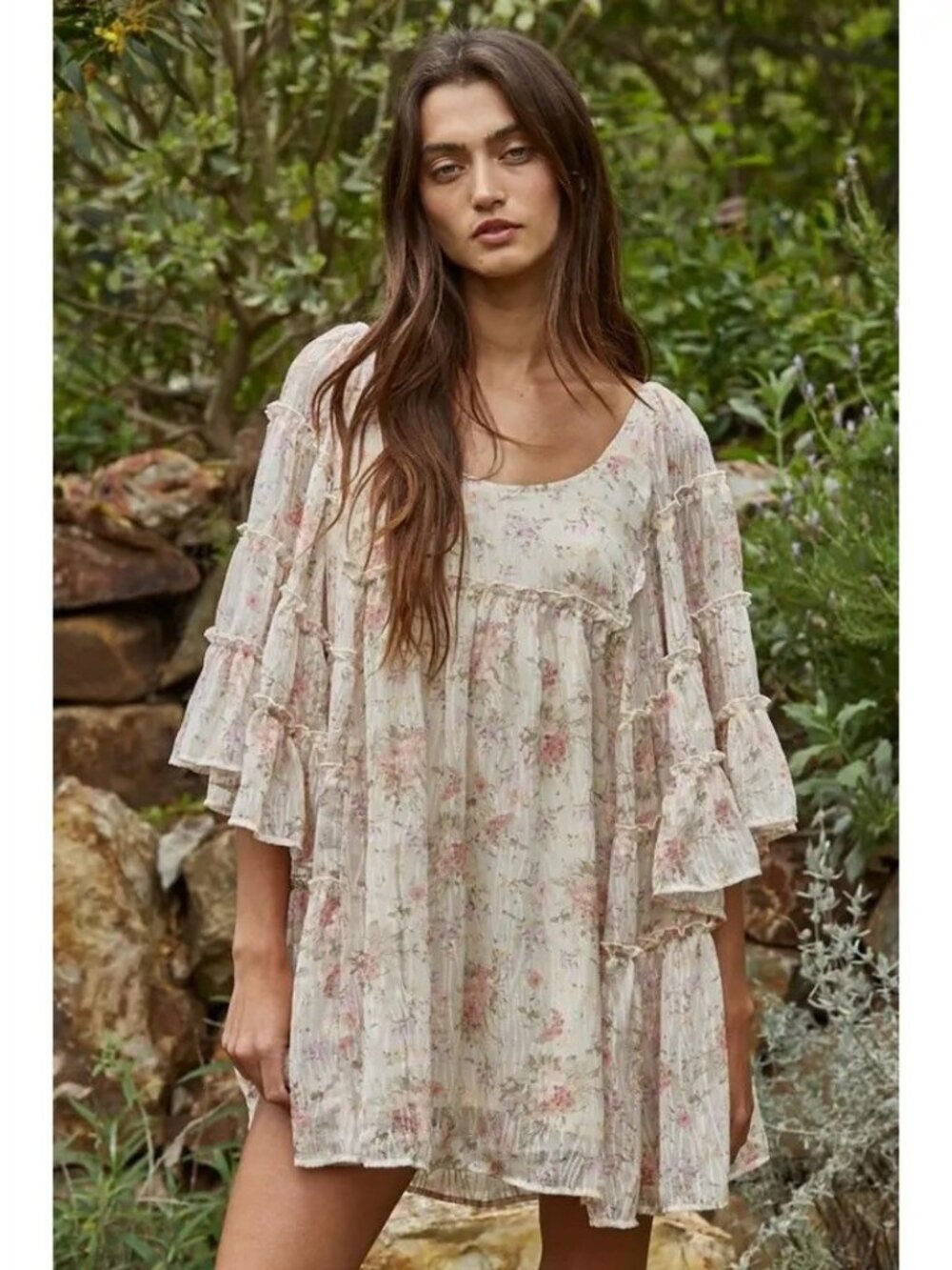 BOHO Chiffon Floral Flare Mini Dress S-L